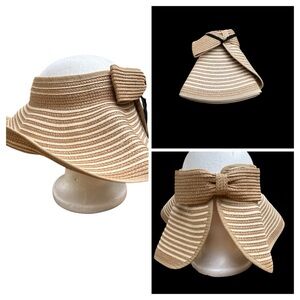 NEW Sun Visor Hat Womens Straw Bow Velcro OS